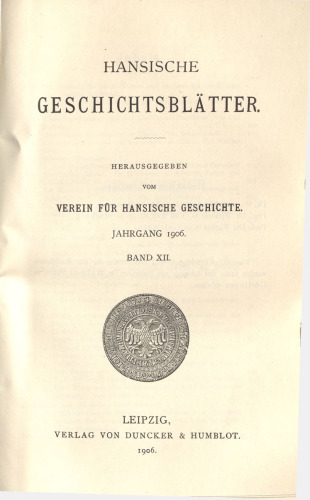 Hansische Geschichtsblätter (Jahrgang 1906)