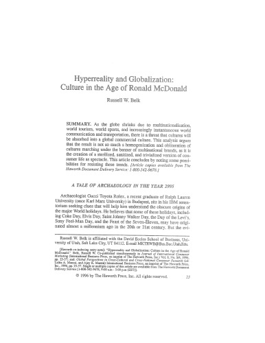 Hyperreality and Globalization: Culture in the Age of Ronald McDonald