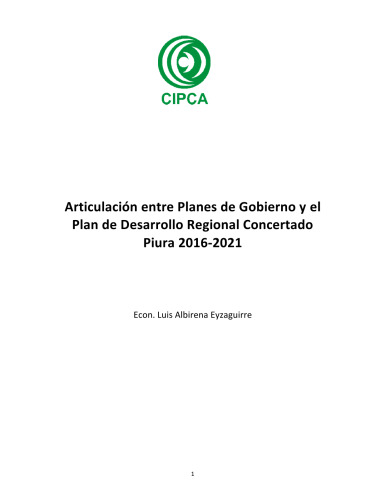 Articulación entre Planes de Gobierno y el Plan de Desarrollo Regional Concertado Piura 2016-2021