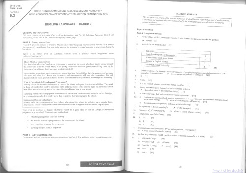 HKDSE English Language 2015: Marking Scheme