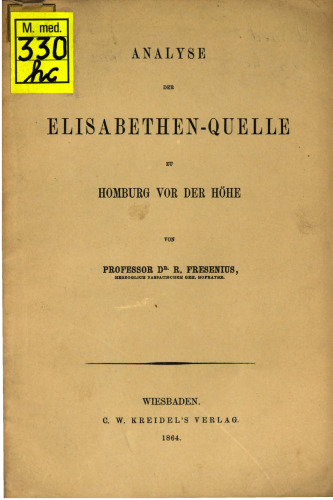 Analyse der Elisabethen-Quelle zu Homburg vor der Höhe