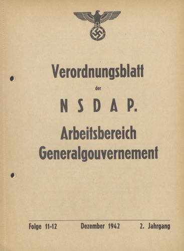 Verordnungsblatt der NSDAP. Arbeitsbereich Generalgouvernement