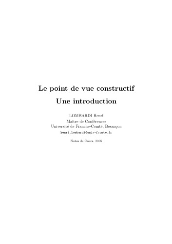 Le point de vue constructif: Une introduction