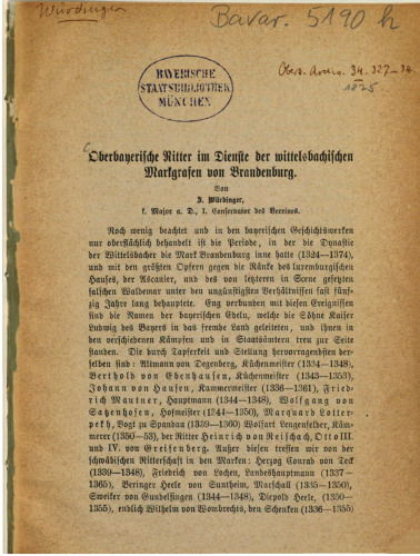 Oberbayerische Ritter im Dienste der wittelsbachischen Markgrafen von Brandenburg