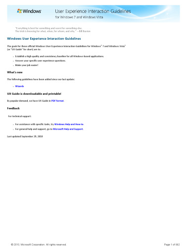 Windows User Experience Interaction Guidelines