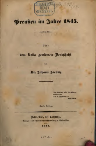 Preußen im Jahre 1845, eine dem Volke gewidmete Denkschrift