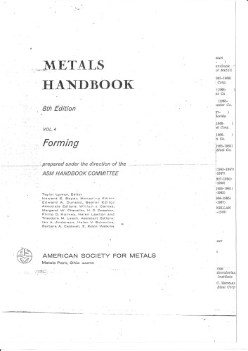 Metals Handbook, 8th Edition. Volume 4: Forming