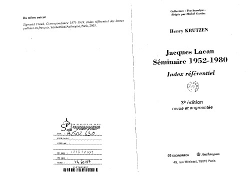 Jacques Lacan Seminaire Index,