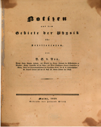 Notizen aus dem Gebiete der Physik für Artilleristen