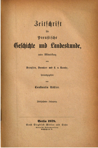Zeitschrift für preussische Geschichte und Landeskunde