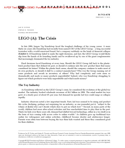 LEGO (A): The Crisis