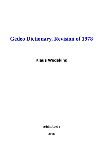 Gedeo Dictionary, Revision of 1978