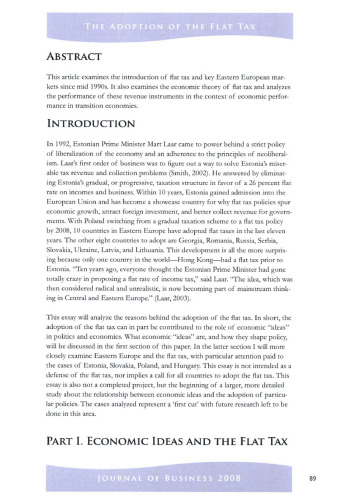The Adoption of the Flat Tax: Economic Ideas in Eastern Europe