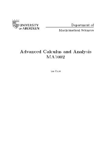 Advanced Calculus And Analysis