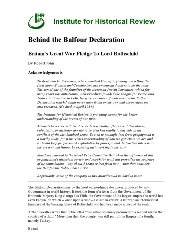 Behind the Balfour Declaration , Britain’s Great War Pledge to Lord Rothschild