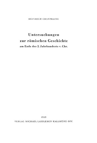 Untersuchungen zur römischen Geschichte am Ende des 2. Jahrhunderts v. Chr