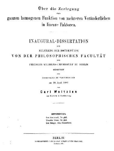 Ueber die Zerlegung einer ganzen homogenen Funktion in lineare Faktoren