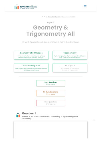 Revision village Math AI SL - Geometry & Trigonometry - Hard Difficulty Questionbank
