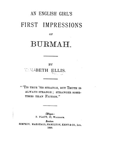 An English girl's first impressions of Burmah