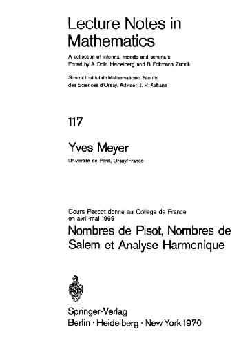 Nombres de Pi sot, Nombres de Salem et Analyse Harmonique