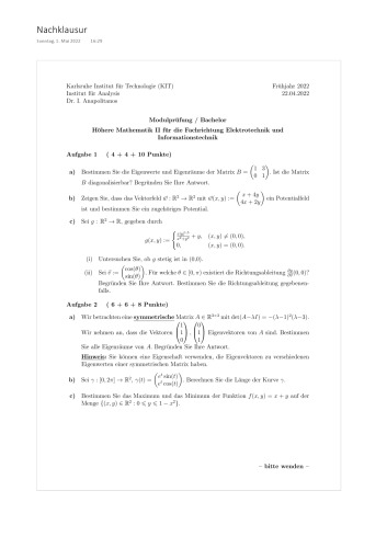Höhere Mathematik II für die Fachrichtung Elektrotechnik und Informationstechnik SS22