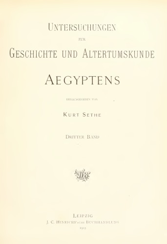 Untersuchungen zur Geschichte und Altertumskunde Ägyptens
