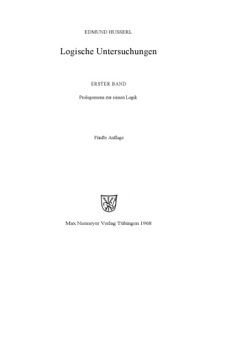 Logische Untersuchungen Bd. I [5 Auflage]