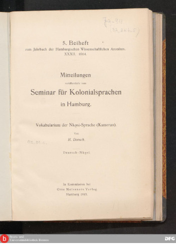 Vokabularium der Nkosi-Sprache (Kamerun) ; Deutsch-Nkosi