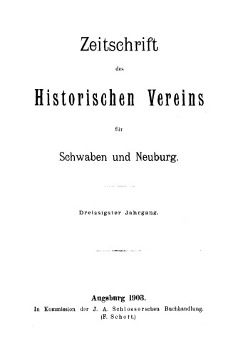 Zeitschrift des Historischen Vereins für Schwaben und Neuburg
