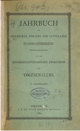 Jahrbuch für Geschichte, Sprache und Literatur Elsass-Lothringens