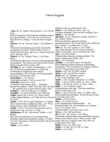 Quechua vocabulary Yauyos-English