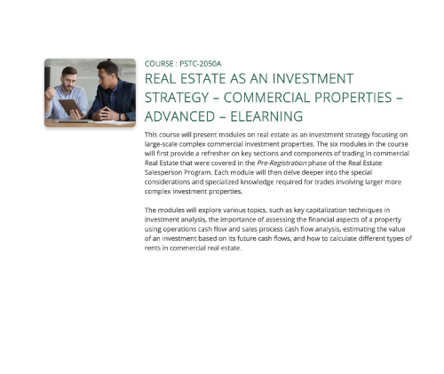 Post-Registration Phase Course 6 - Real Estate as an Investment Strategy: Commercial Properties - Advanced
