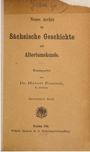 Neues Archiv für Sächsische Geschichte und Altertumskunde