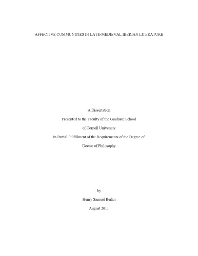 Affective Communities In Late-Medieval Iberian Literature