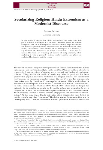 Secularizing Religion: Hindu Extremism as a Modernist Discourse