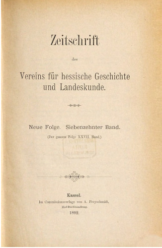 Zeitschrift des Vereins für hessische Geschichte und Landeskunde