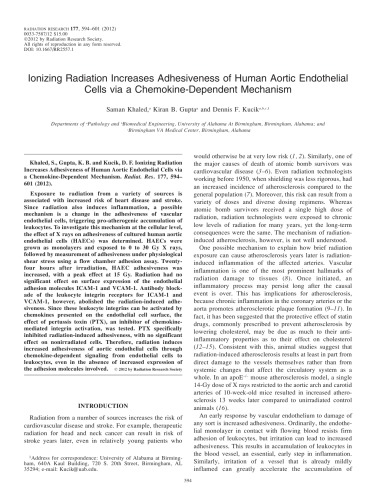 [Article] Ionizing Radiation Increases Adhesiveness of Human Aortic Endothelial Cells via a Chemokine-Dependent Mechanism