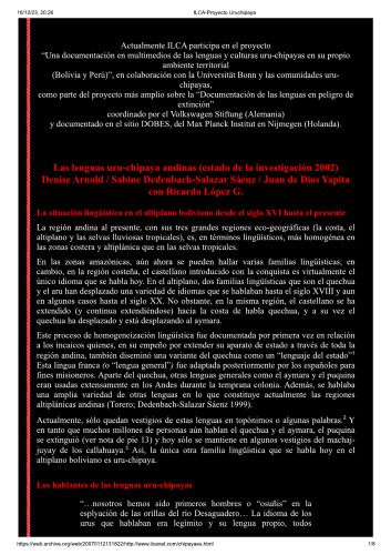 Las lenguas uru-chipaya andinas (estado de la investigación 2002)