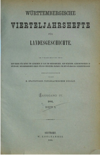 Württembergische Vierteljahreshefte für Landeskunde