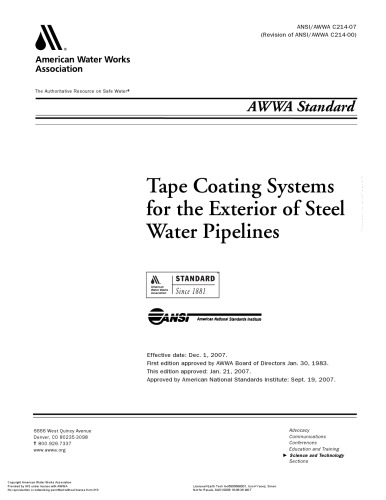 Tape Coating Systems for the Exterior of Steel Water Pipelines