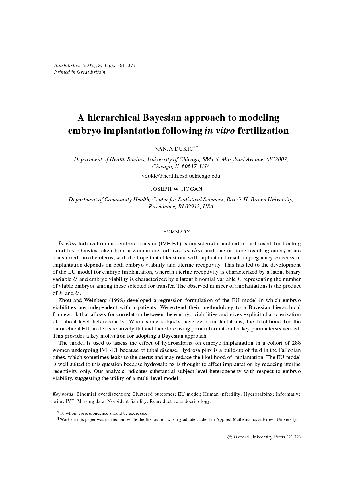 A hierarchical Bayesian approach to modeling embryo implantation following in vitro fertilization (2
