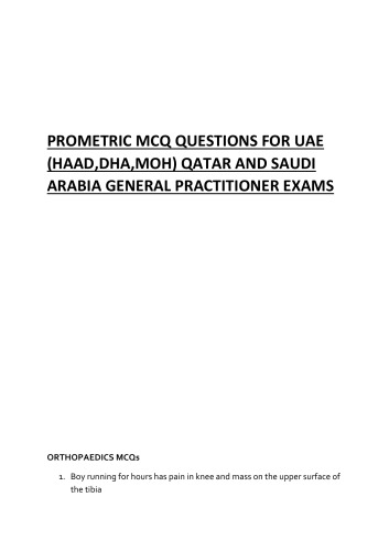 PROMETRIC MCQ QUESTIONS FOR UAE (HAAD,DHA,MOH) QATAR AND SAUDI ARABIA GENERAL PRACTITIONER EXAMS