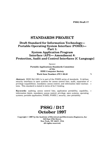 POSIX P1003.1e: Protection, Audit and Control Interfaces [C Language]