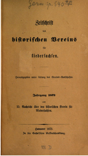 Zeitschrift des Historischen Vereins für Niedersachsen