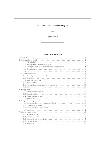 Cours d’arithmétique