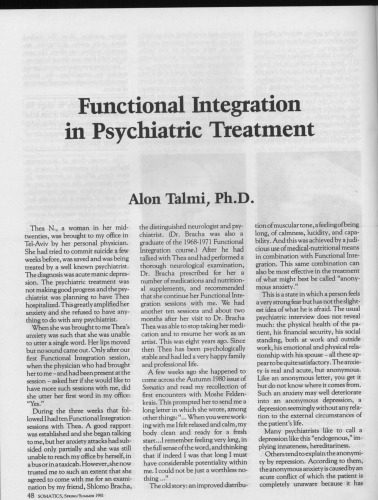 Functional Integration (Feldenkrais) in Psychiatric Treatment
