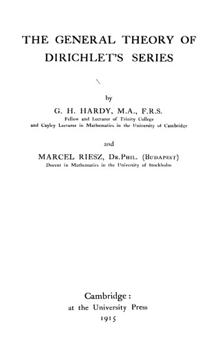 The General Theory Of Dirichlets Series
