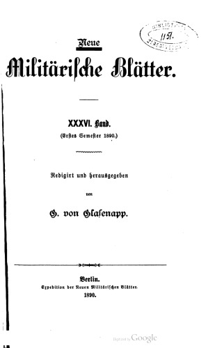 Neue Militärische Blätter / Erstes Semester 1890