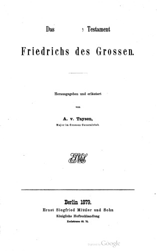 Das militärische Testament Friedrichs des Grossen