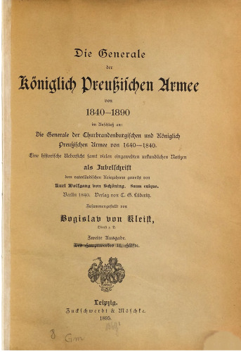 Die Generale der Königlich Preußischen Armee von 1840 bis 1890